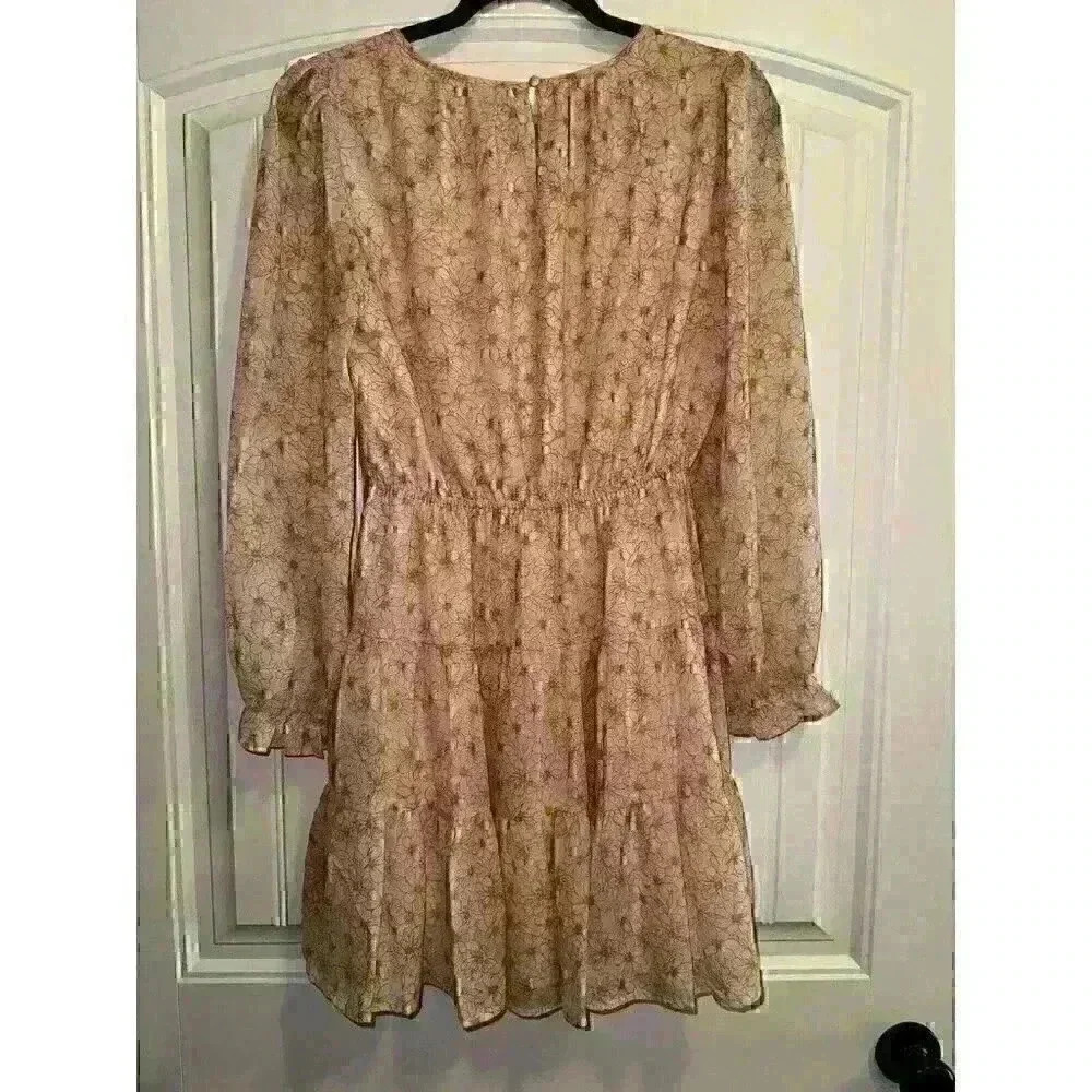 The‎ Impeccable Pig Long Sleeve Orange Tiered Lined Floral Dress Size Medium - Picture 5 of 5